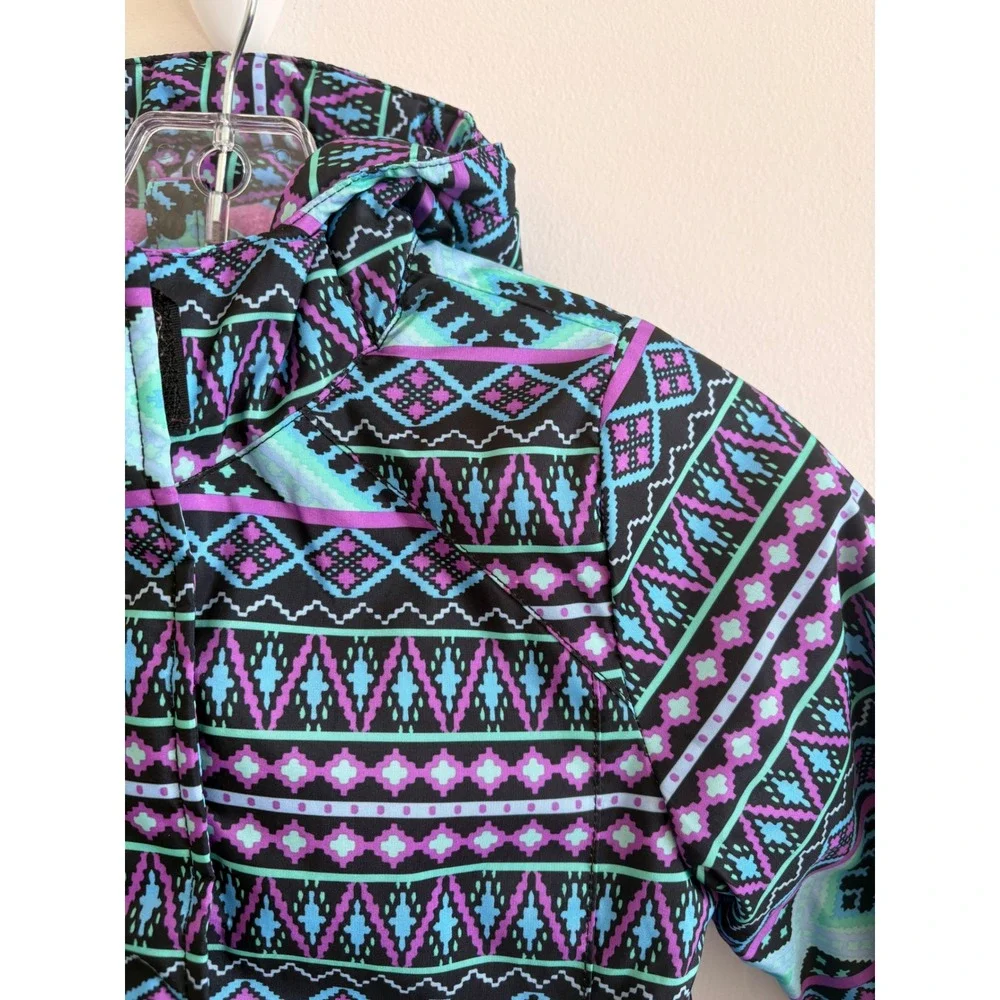 The Children's Place Girls XS 4‎ Puffer Jacket Geometric Purple Teal Hooded Coat